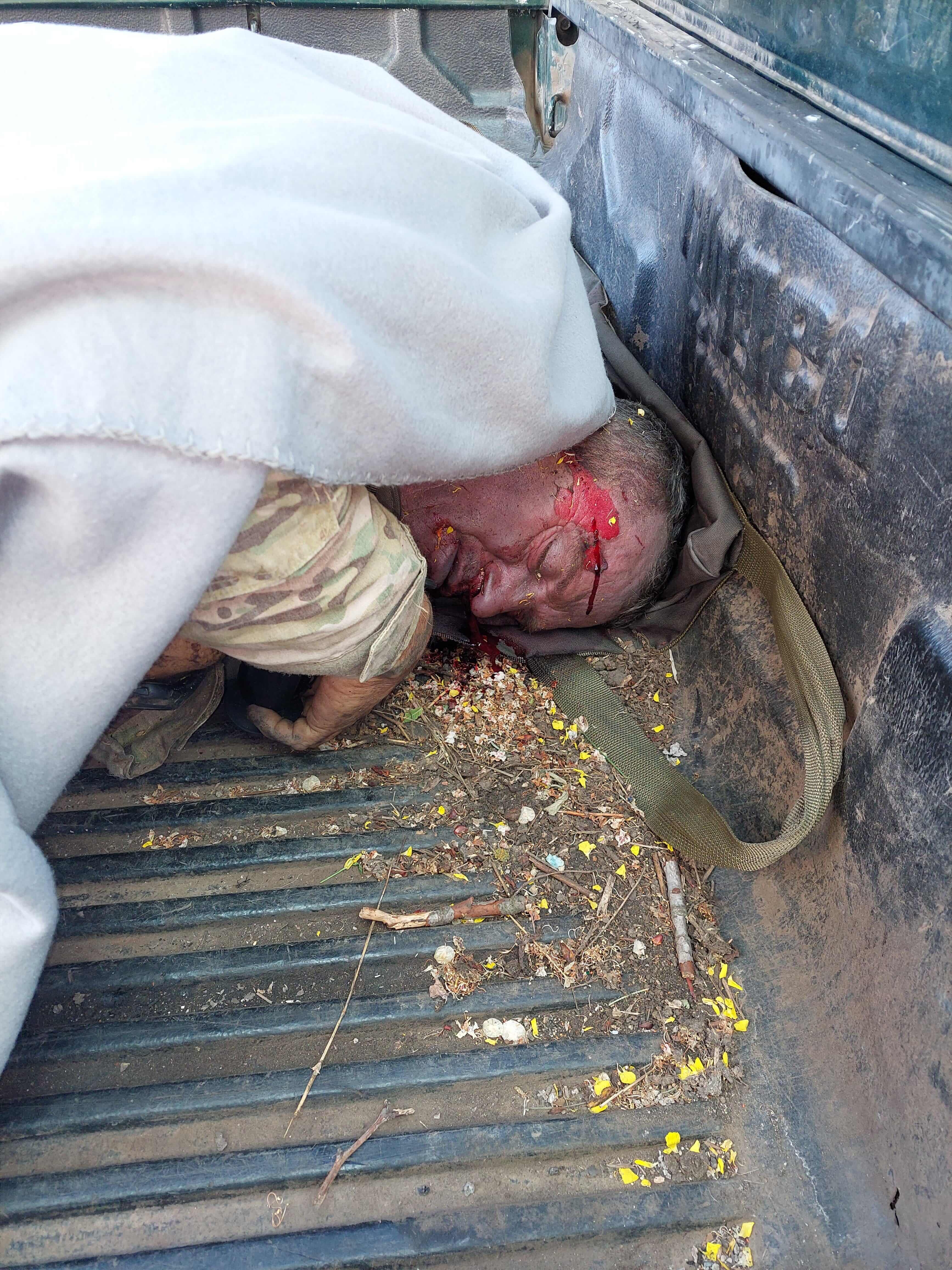 Stephen 'Zeb' Zabielski's body after recovery outside the Russian-held village of Dorashanka, Ukraine